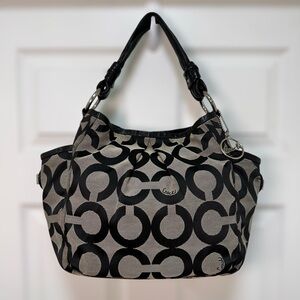 Coach Parker Opt Art Signature Canvas Hobo Bag Black Leather Vintage Y2K